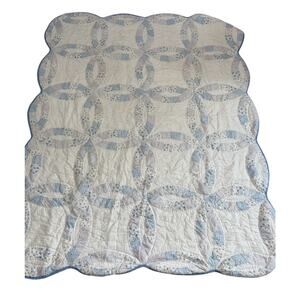Martha Stewart Everyday Twin Quilt Blue Wedding Ring Patchwork + Sham Cottage